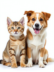 Aufkleber - A Smiling Cat And Dog Are Isolated On A White Background With Transparent Edges In A Casual Portrait Setting. 00003
