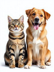 Aufkleber - A Smiling Cat And Dog Are Isolated On A White Background With Transparent Edges In A Casual Portrait Setting. 00001