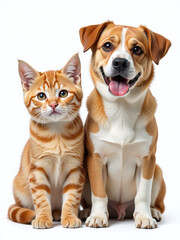 Aufkleber - A Smiling Cat And Dog Are Isolated On A White Background With Transparent Edges In A Casual Portrait Setting. 00002