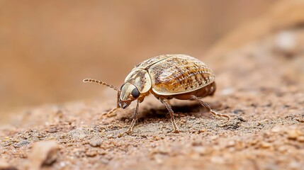 Poster - Macro detail of a terrestrial beetle on earthy surface showcasing textures and intricate natural patterns : Generative AI