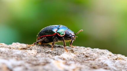 Poster - CloseUp Macro Shot of a Shiny Colorful Beetle on Stone Surface : Generative AI
