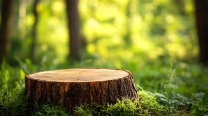 Poster - Sunlit Tree Stump in Forest Highlighting the Cycle of Nature and Regeneration : Generative AI