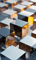 Fototapete - a close up of a bunch of cubes with a yellow light shining on them. the cubes are all different size