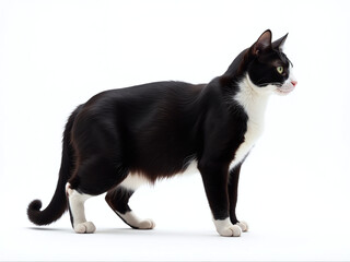 Poster - A Sleek Black And White Cat Stands Isolated Against A Pure White Background In This Unique Graphic Profile Design. 00003
