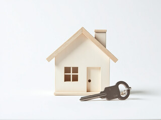 Poster - A Simple Illustration Of A House Model With A Key Placed Prominently On A Clean White Background. 00001