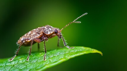 Poster - CloseUp Image of a Brown Beetle on Leaf in Natural Habitat : Generative AI