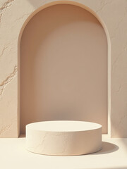 Poster - A Simple Beige Podium Stands Against A Minimalist Rock Background For Presenting Products In A Subtle Yet Effective Way. 00003