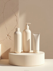 Poster - A Simple Beige Podium Stands Against A Minimalist Rock Background For Presenting Products In A Subtle Yet Effective Way. 00001