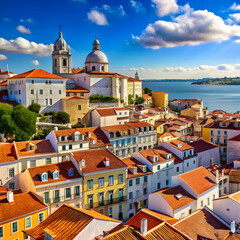 cityscape view on the old town in alfama district