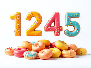 Aufkleber - A Set Of Isolated Numbers Is Placed Neatly Above A Cluster Of Colorful Sweets Against A Clean White Background. 00001