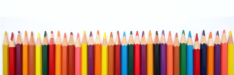 Poster - A Set Of Colored Pencils Are Arranged Neatly In A Row Against A Plain White Background With A Clipping Path Available. 00003