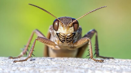 Poster - Detailed Front View of Mantis on Light Surface With Colorful Background : Generative AI