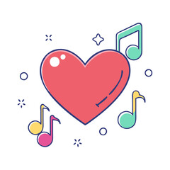 Wall Mural - heart with music notes vector icon, dance day vector illustration - simple illustration of heart with music notes perfect for logos, and dance day-themed designs.