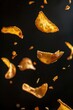 © Denis - Chips floating in the air captured in a dynamic and creative food photography setup with dark background and vibrant colors