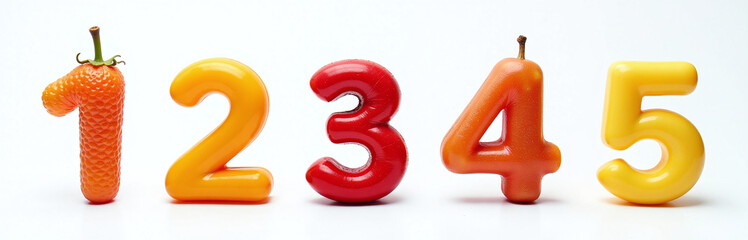 Poster - A Selection Of Fresh Fruits And Numbers Are Isolated Against A Clean White Background For Visual Clarity And Emphasis. 00002