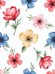 Aufkleber - A Seamless Watercolor Floral Pattern Isolated Against A Crisp White Background, Perfect For Use In Various Design Projects. 00001