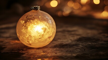 Sticker - Illuminated Glass Ornament Rests on Wooden Surface