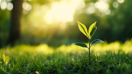Aufkleber - Young Green Seedling Growing in Sunlit Refreshing Spring Garden : Generative AI