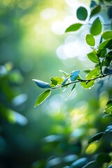 Poster - CloseUp of Fresh Green Leaves in a Sunlit Forest Environment : Generative AI