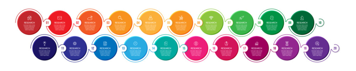 Aufkleber - Vector illustration Infographic design template with 20 sections, icons and numbers great for your business presentation