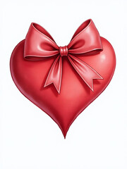 Poster - A Red Heart With A Bow Is Isolated On A White Background In Watercolor Style As A Png File. 00003