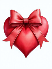 Poster - A Red Heart With A Bow Is Isolated On A White Background In Watercolor Style As A Png File. 00002