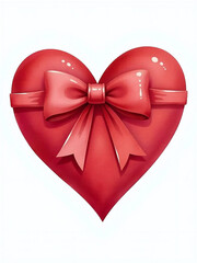 Poster - A Red Heart With A Bow Is Isolated On A White Background In Watercolor Style As A Png File. 00001