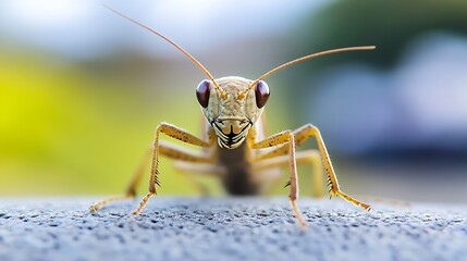 Poster - Macro Shot of a Curious Grasshopper CloseUp Showing Detailed Features in a Natural Setting : Generative AI