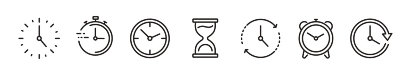 timers and clock icon set. time line symbol. containing clock, stopwatch, hourglass and more vector 
