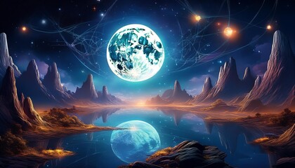 Wall Mural - landscape with moon and stars
