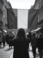 Aufkleber - A Person In A Black And White Image Holds A French Flag, With Copy Space Available To Add Additional Elements. 00001