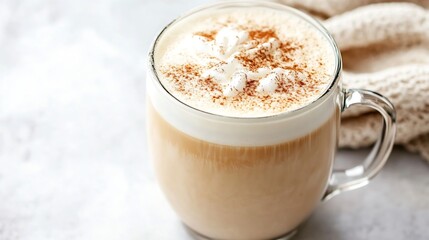 Poster - Warm Spiced Latte with Creamy Froth and Sprinkled Cinnamon on Rustic Background : Generative AI