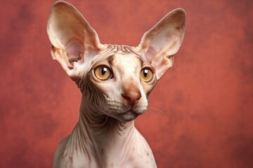 Wall Mural - Portrait of a funny cornish rex cat over soft brown background