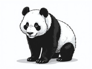 Poster - A Panda Is Isolated Against A White Background In This Black And White Graphic Design Featuring A Single Panda Animal. 00003