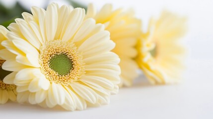 Aufkleber - Closeup of delicate pale yellow gerbera daisies in soft natural light : Generative AI