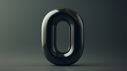 Wall Mural - Sculptural zero figure made of polished black material against a dark background. Generative AI