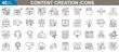 © Kashif - Content creation line icons set. Related social media, video editing, photography, graphic design, writing, podcasting and more. vector illustration pack for creative professionals.