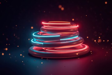 Poster - Vibrant Laser Rings with Dynamic Neon Glow Illuminating a Dark Background, Creating a Futuristic and Artistic Atmosphere in a Creative Design Setting