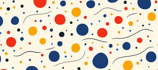 Poster - Seamless pattern of hand-drawn lines, dots, and colorful circles over white background.