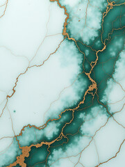 Poster - A Marble Texture With White, Emerald, And Gold Veins Is Generated By Artificial Intelligence For A Unique Background. 00001