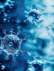 Aufkleber - Viruses suspended in water droplets creating an intricate view of microscopic life. Generative AI