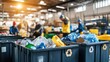 © Justlight - Plastic bottles and containers being sorted into recycling bins by workers in a waste processing plant, promoting sustainability and environmental responsibility