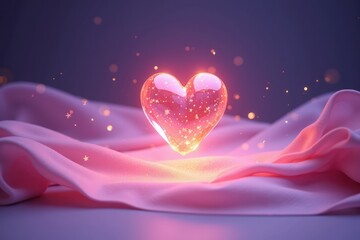 Poster - Luminous Heart Shining on Soft Fabric, Capturing the Essence of Love and Warmth in a Magical Artistic Display, Perfect for Creative Projects and Designs