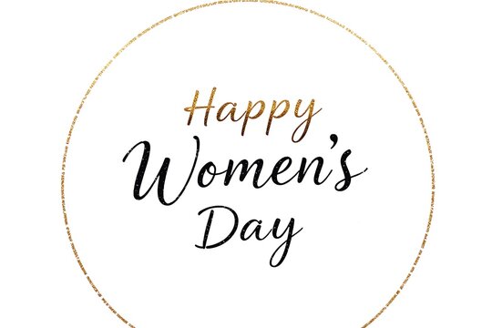 Women's Day Gold Glitter Greeting Card  on golden Circle Background with text .