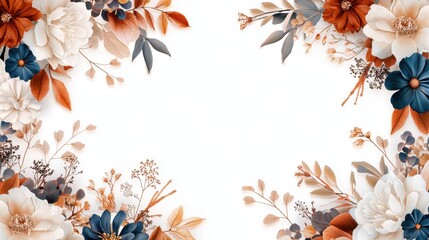 Poster - Detailed Artistic Floral Frames with Botanical Elements in Warm Tones for Creative Projects