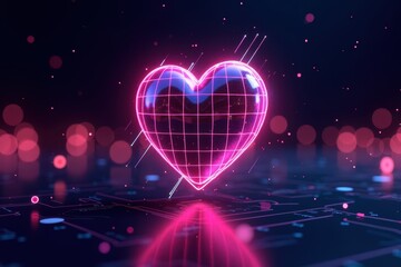 Poster - Glowing Heart Symbol in a Digital World Representing Love and Connection in the Metaverse with a Futuristic Aesthetic and Vibrant Colors