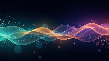 Poster - Colorful Waves of Light with Sparkles in a Dark Background, Ideal for Abstract Designs in Digital Art and Modern Interfaces