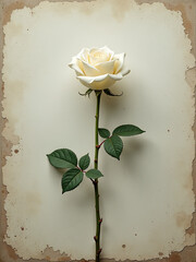 Aufkleber - A Lone White Rose Blooms Amidst A Grungy Textured Backdrop With Plenty Of Empty Space Around It. 00002