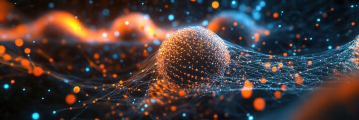 Poster - detailed 3d visualization of a virus structure illustrating capsid, spikes, and glowing rna strands 