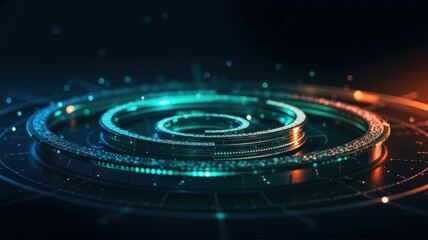 Poster - Abstract Energy Concept Featuring Vibrant Circular Rings with Glowing Particles and Sparkling Effects in a Dark Background